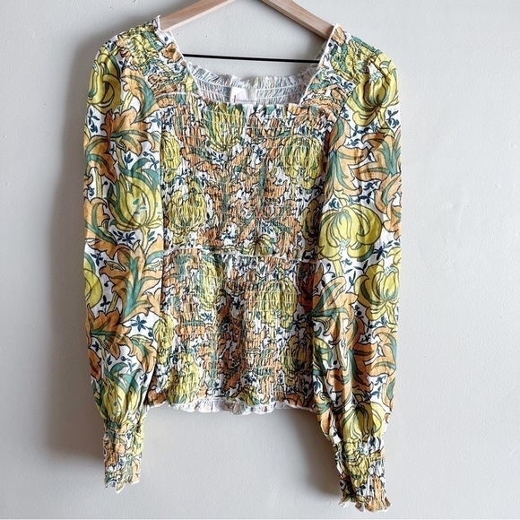 Anthropologie • Rayna Relaxed Smocked‎ Blouse in Yellow & Orange, Size XS - Picture 2 of 14
